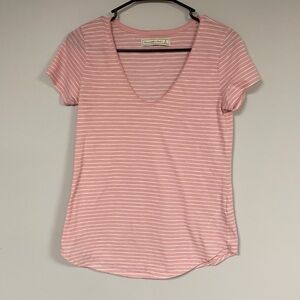 Abercrombie & Fitch Women's  V neck pink and white striped Tee, short sleeves, S